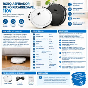 Robô Aspirador de Pó Recarregável 110v