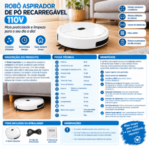 Robô Aspirador de Pó Recarregável 110v